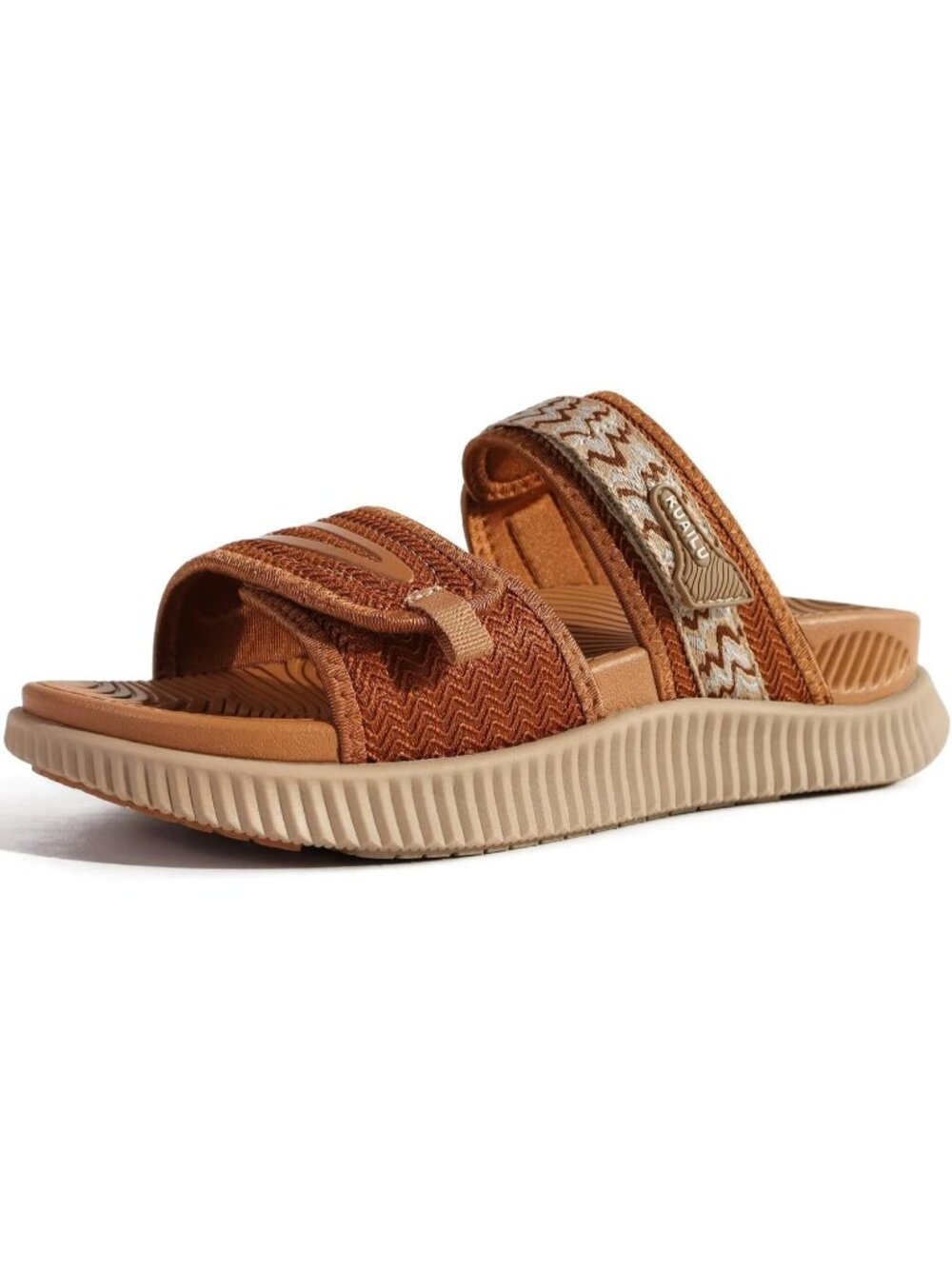 Women's Tan Khaki Athletic Thick Recovery Adjustable Strap Walking Sandals